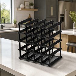 Wine Rack 20 Bottle Black Timber Storage Display Holder for Home Bar Cellar