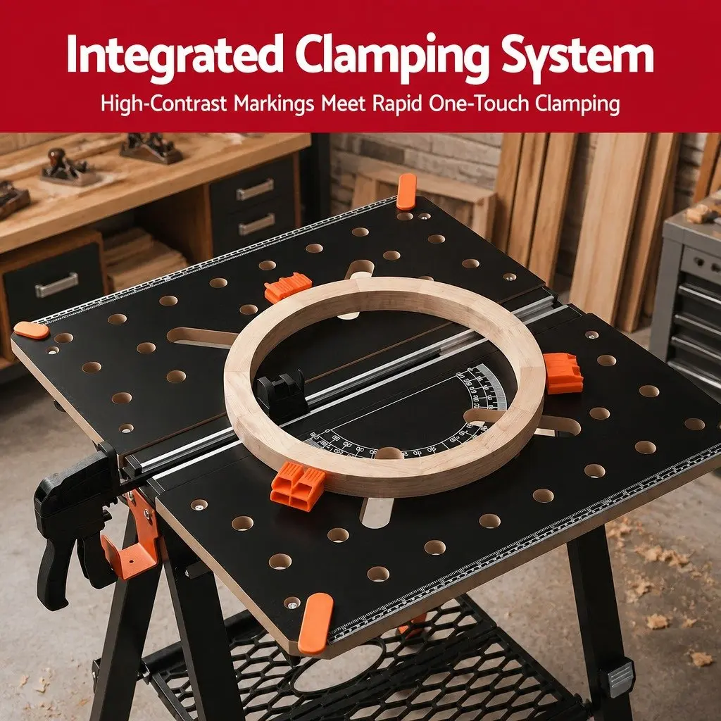 Heavy-Duty Workbench Adjustable Height Portable Folding Table Steel Frame Black or Orange