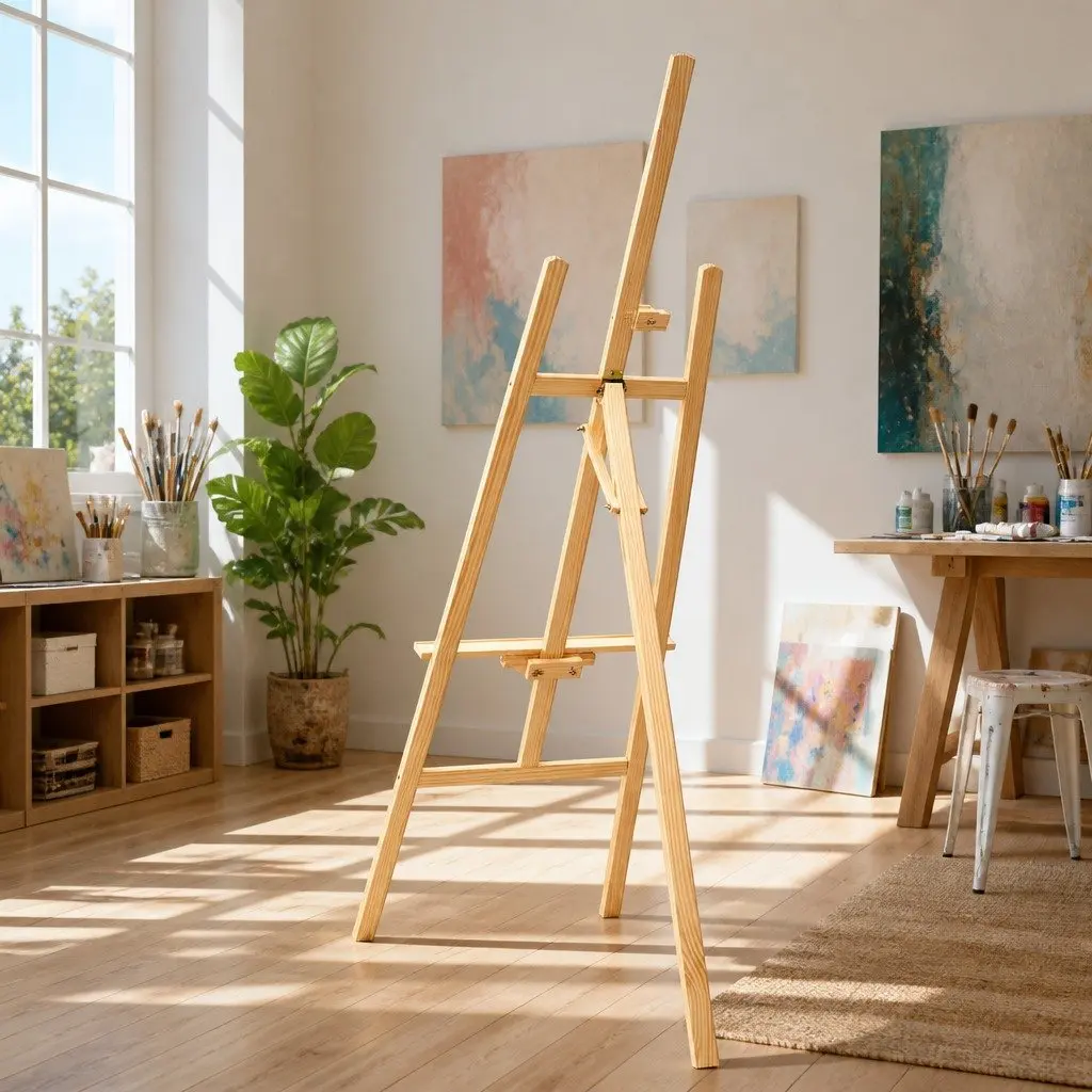 Floor Easel A-Frame Adjustable Height Pine Wood White Oak