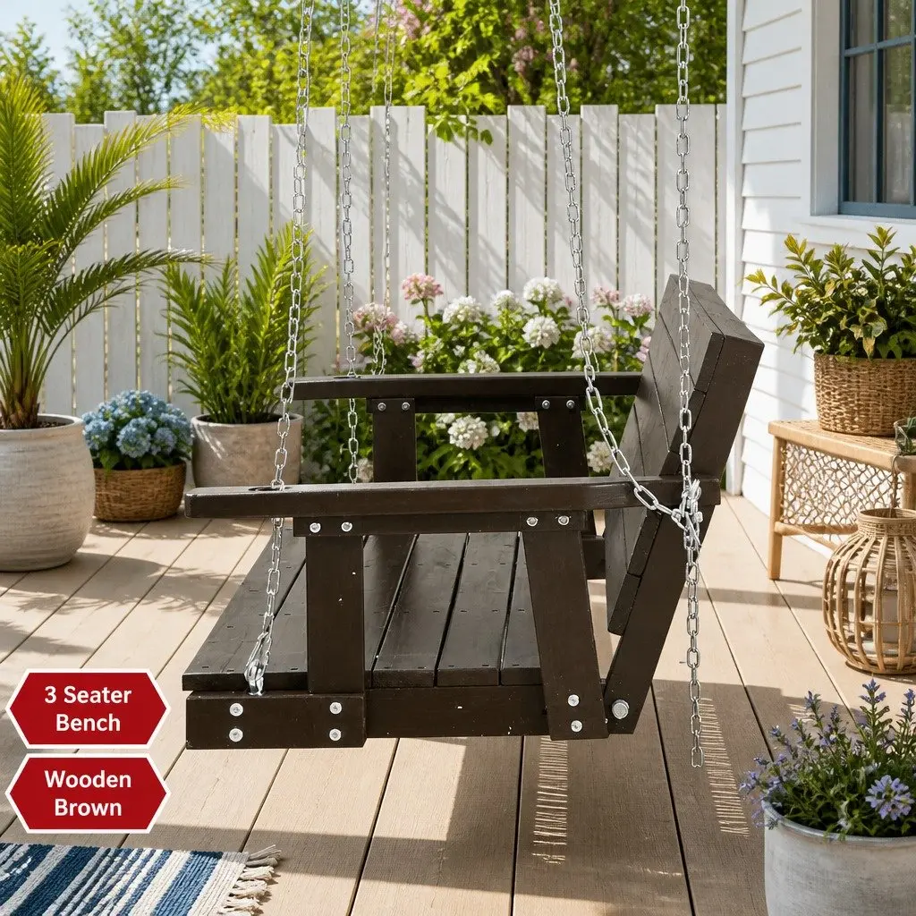 3 Seater Porch Swing Chair Outdoor Garden Furniture Hanging Wooden Bench