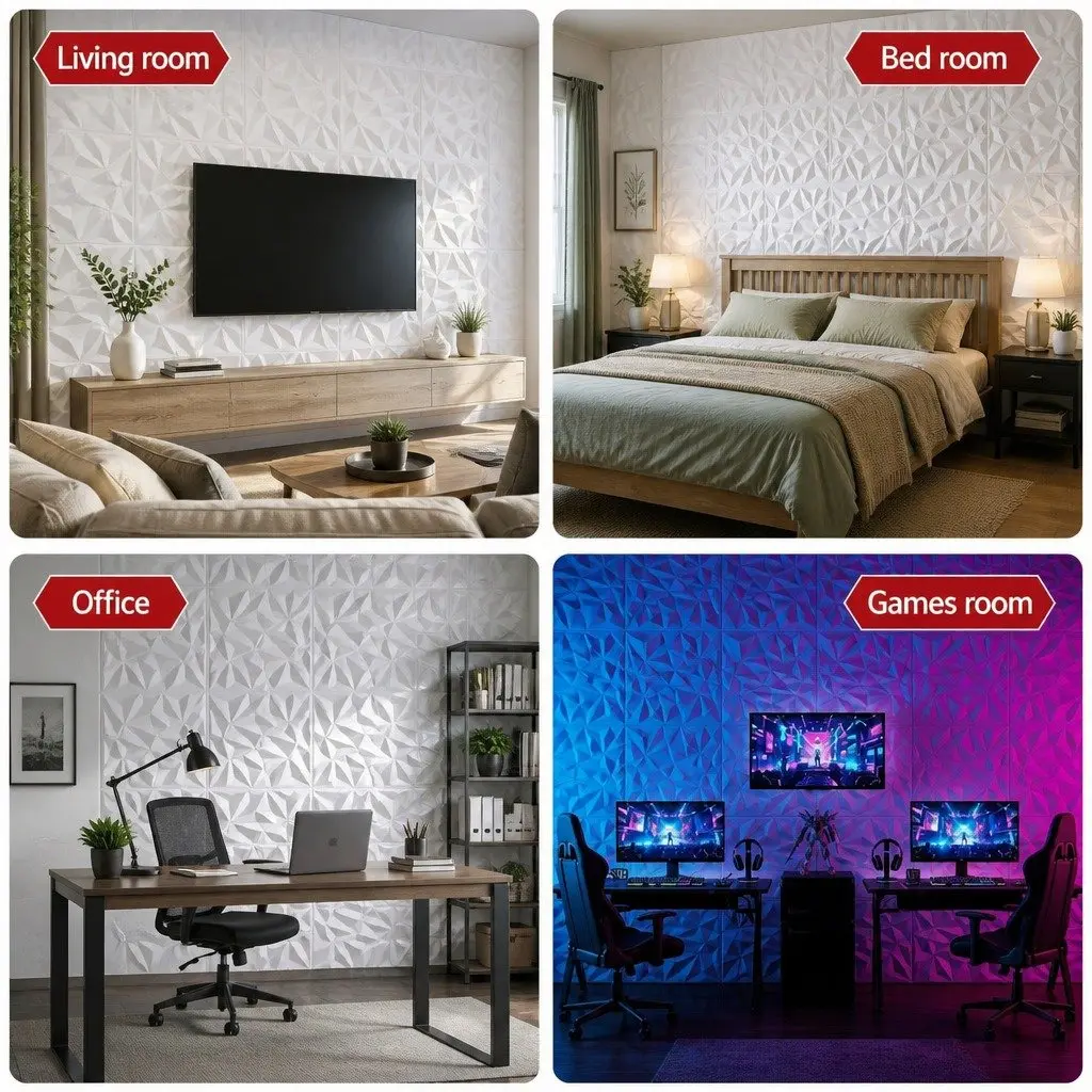 3D Wall Panels Diamond Pattern Decorative PVC Feature Wall 50x50cm White Set 15