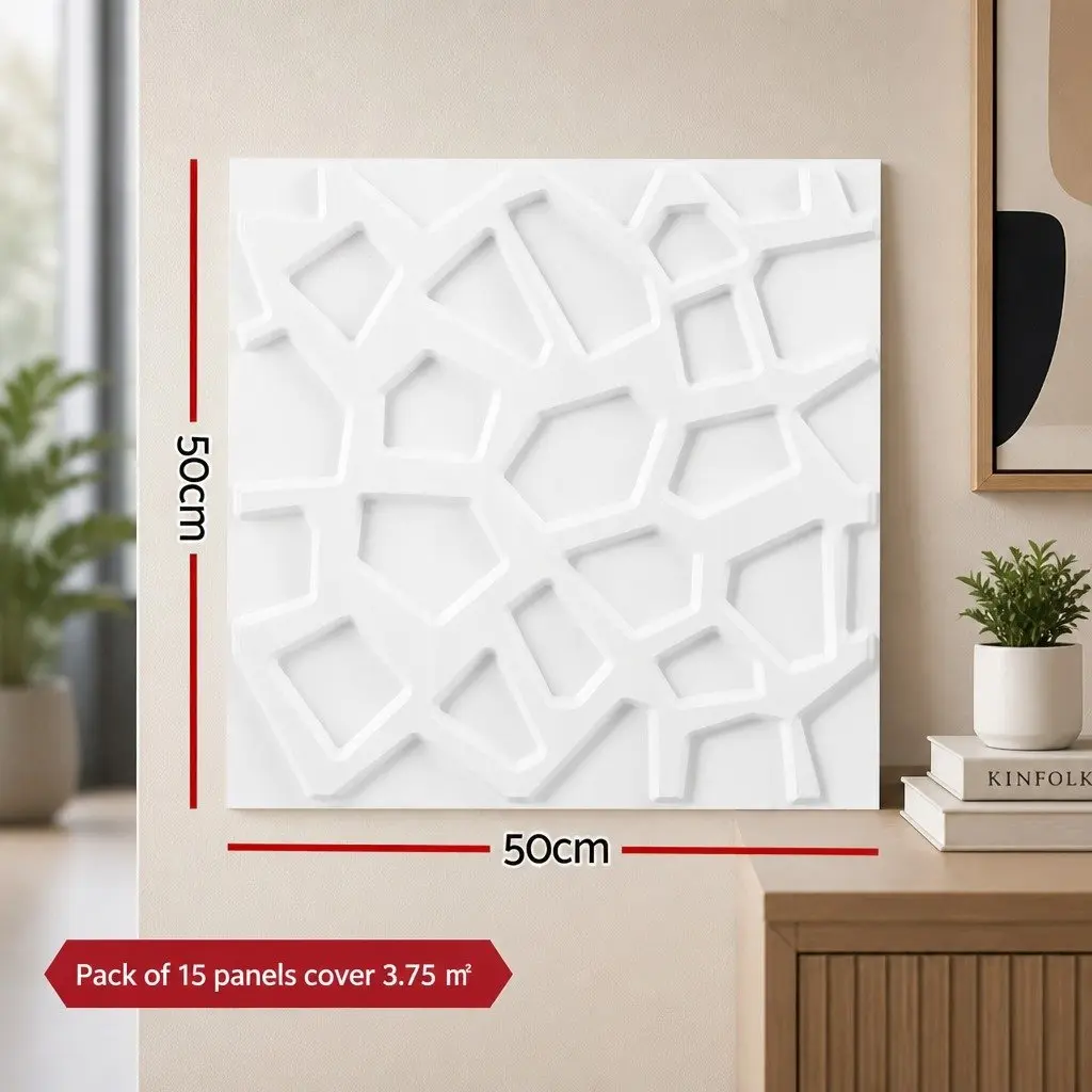 PVC Decorative Wall Panels 3D Feature for Home Decor 50x50cm White Set of 15