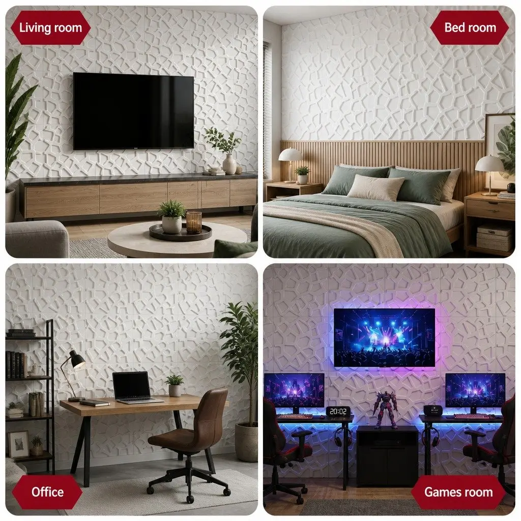 PVC Decorative Wall Panels 3D Feature for Home Decor 50x50cm White Set of 15