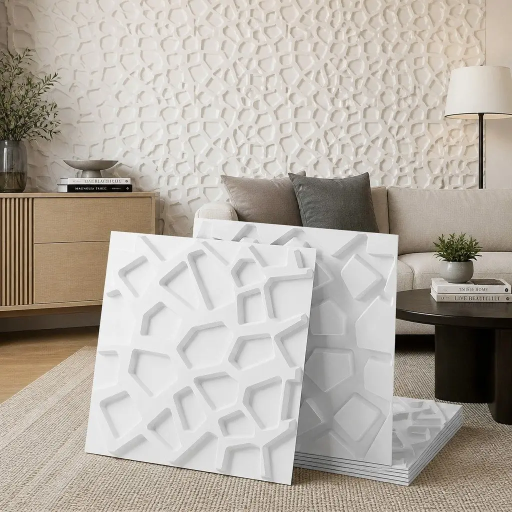 PVC Decorative Wall Panels 3D Feature for Home Decor 50x50cm White Set of 15