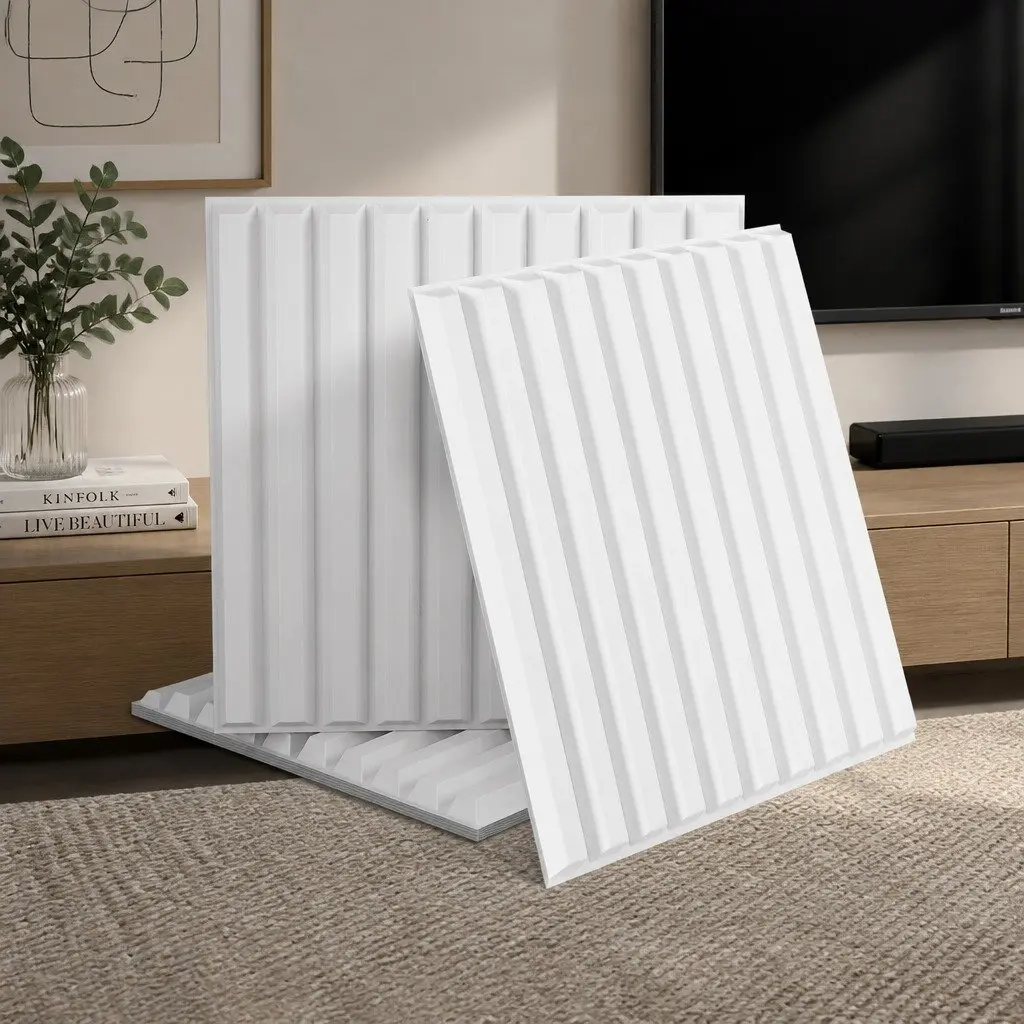 PVC Decorative 3D Wall Panels Set 15 Pieces White 50x50cm Vertical Feature
