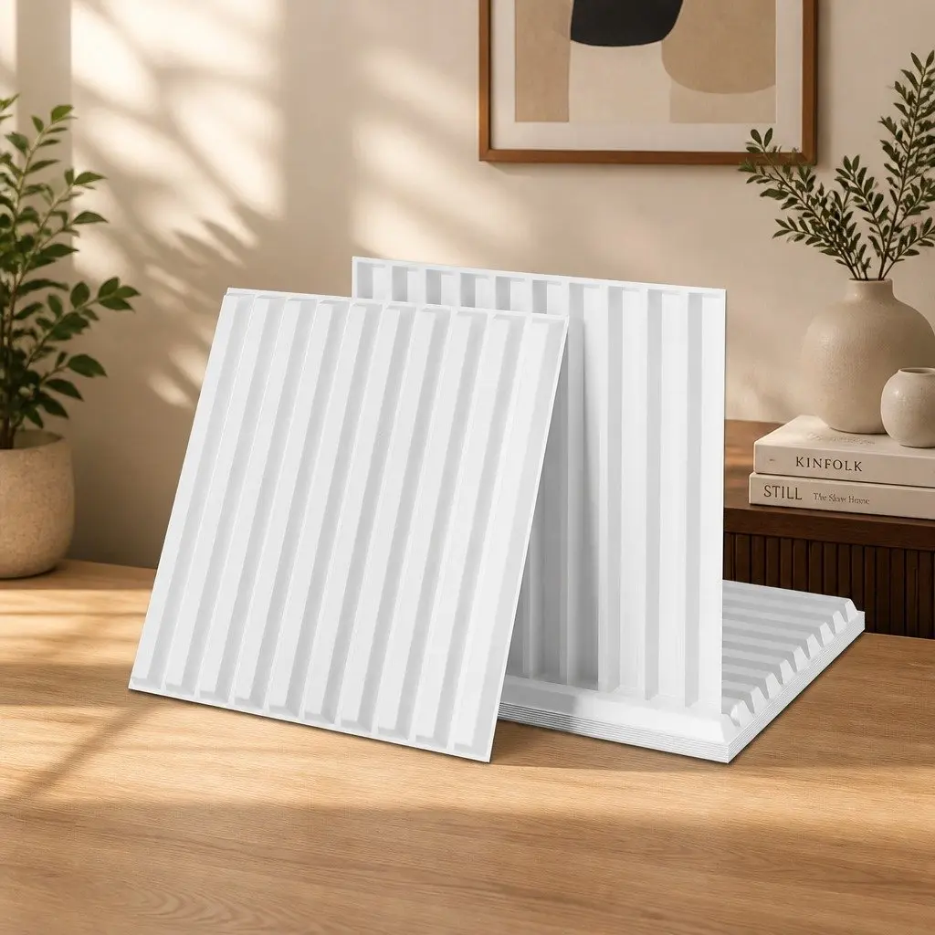 PVC Decorative 3D Wall Panels Set 15 Pieces White 50x50cm Vertical Feature