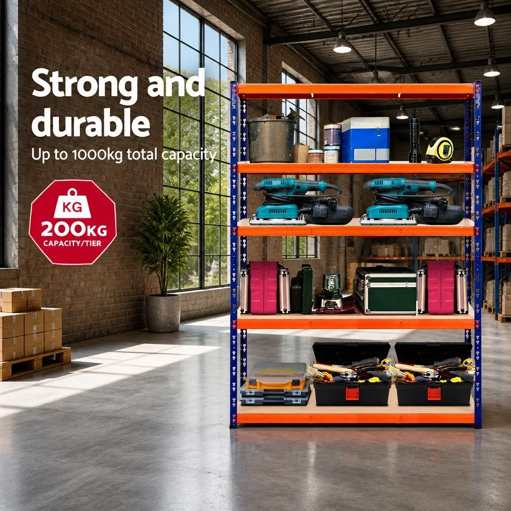 Garage Storage Rack Shelving Unit Heavy-Duty Industrial Steel 2.4m Adjustable Matt Black
