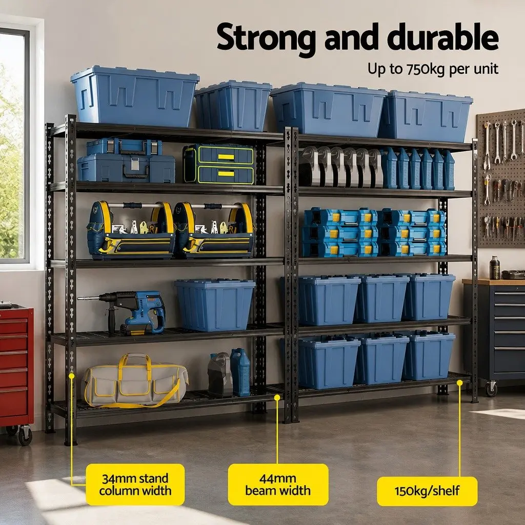 Heavy-Duty Steel Garage Storage Shelving Rack 1.8M 5-Tier Black