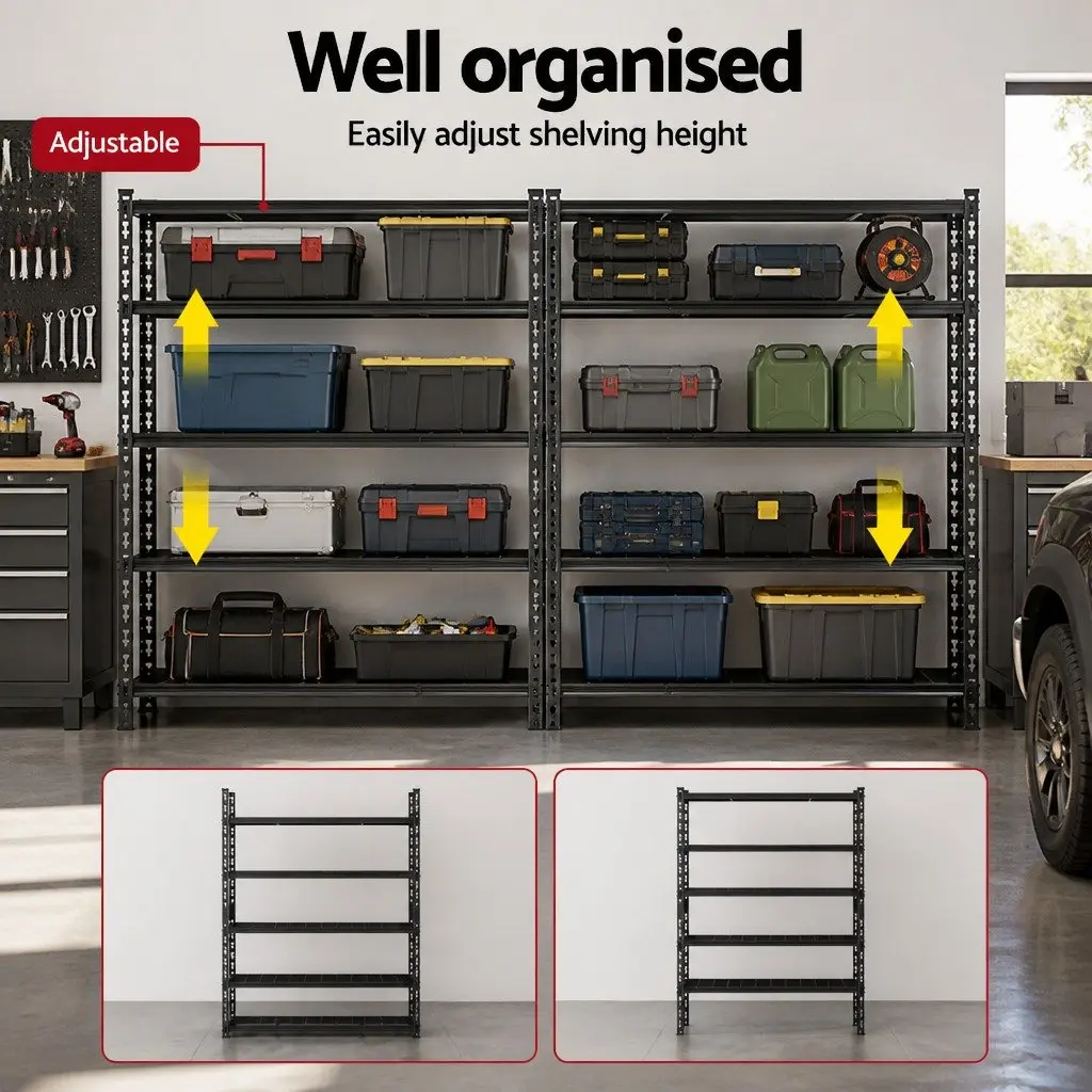 Heavy-Duty Steel Garage Storage Shelving Rack 1.8M 5-Tier Black