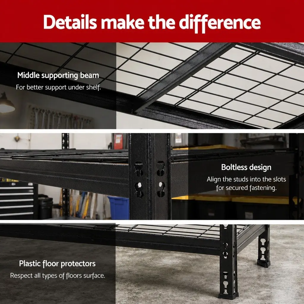 Heavy-Duty Steel Garage Storage Shelving Rack 1.8M 5-Tier Black