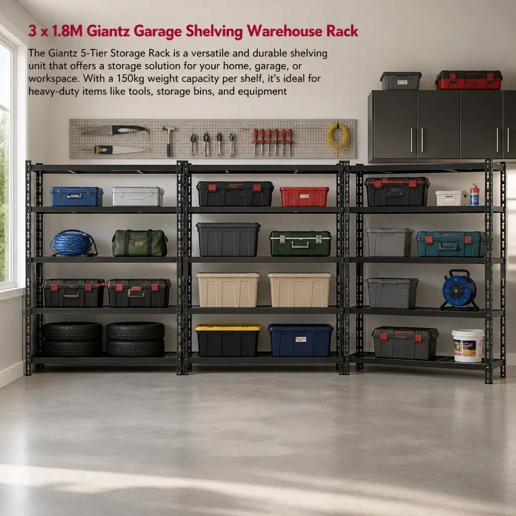 Storage Rack Heavy-Duty 5-Tier Shelving Unit 1.2 x 0.4 x 1.8M Black