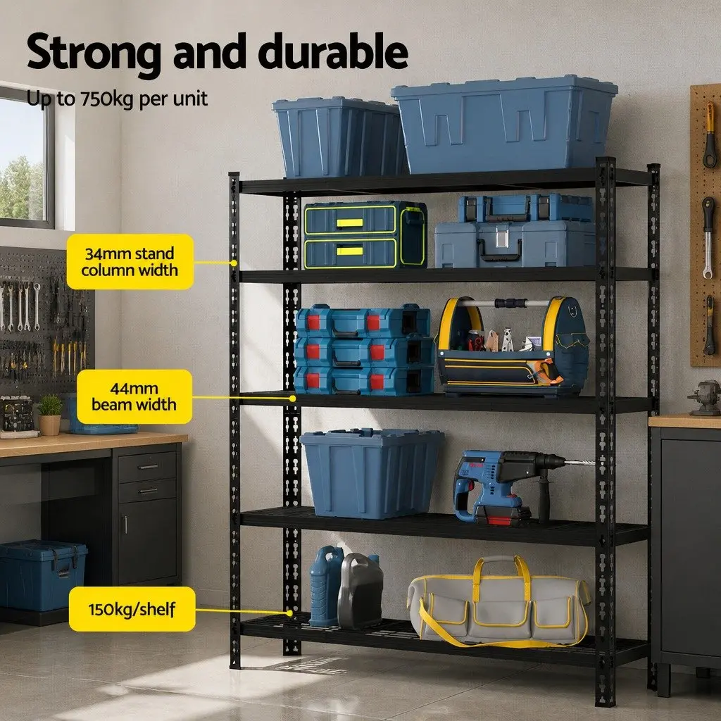 5-Tier Storage Rack Heavy Duty Shelving Unit 1.8M Black