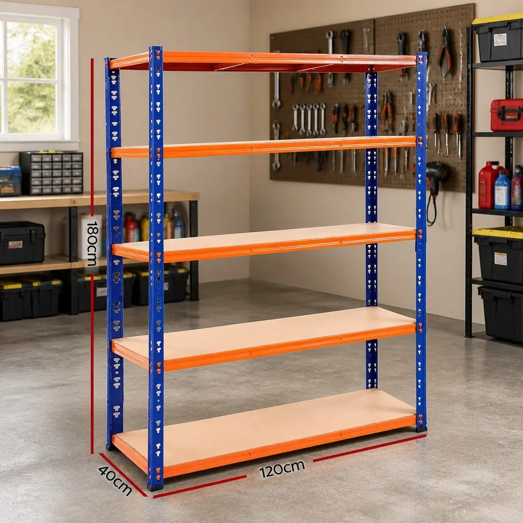 Heavy-Duty Garage Storage Shelving Rack 1.8M Adjustable 5-Tier Blue Orange