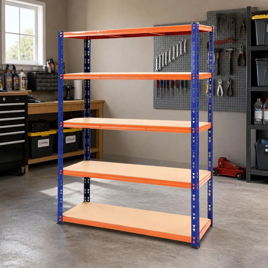 Heavy-Duty Garage Storage Shelving Rack 1.8M Adjustable 5-Tier Blue Orange