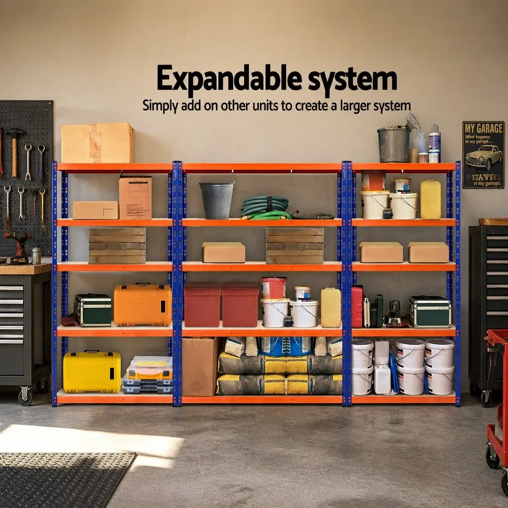 Heavy-Duty Garage Storage Shelving Rack 1.8M Adjustable 5-Tier Blue Orange