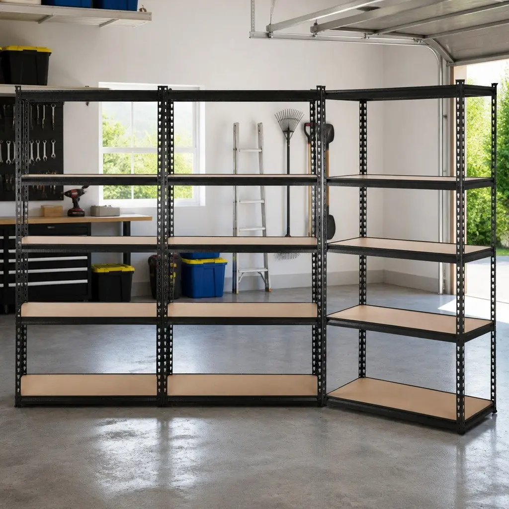3x1.5M Warehouse Shelving Racking Storage Garage Steel Metal Shelves Rack Black