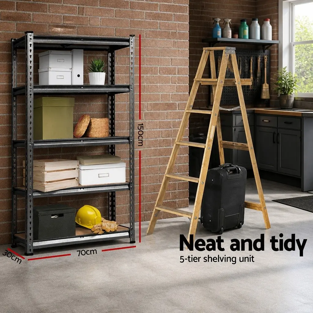 Steel Storage Shelf Rack Adjustable 2x1.5M Grey Boltless Garage Shelving Unit