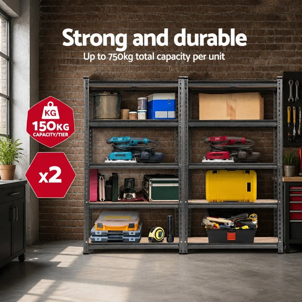 Steel Storage Shelf Rack Adjustable 2x1.5M Grey Boltless Garage Shelving Unit