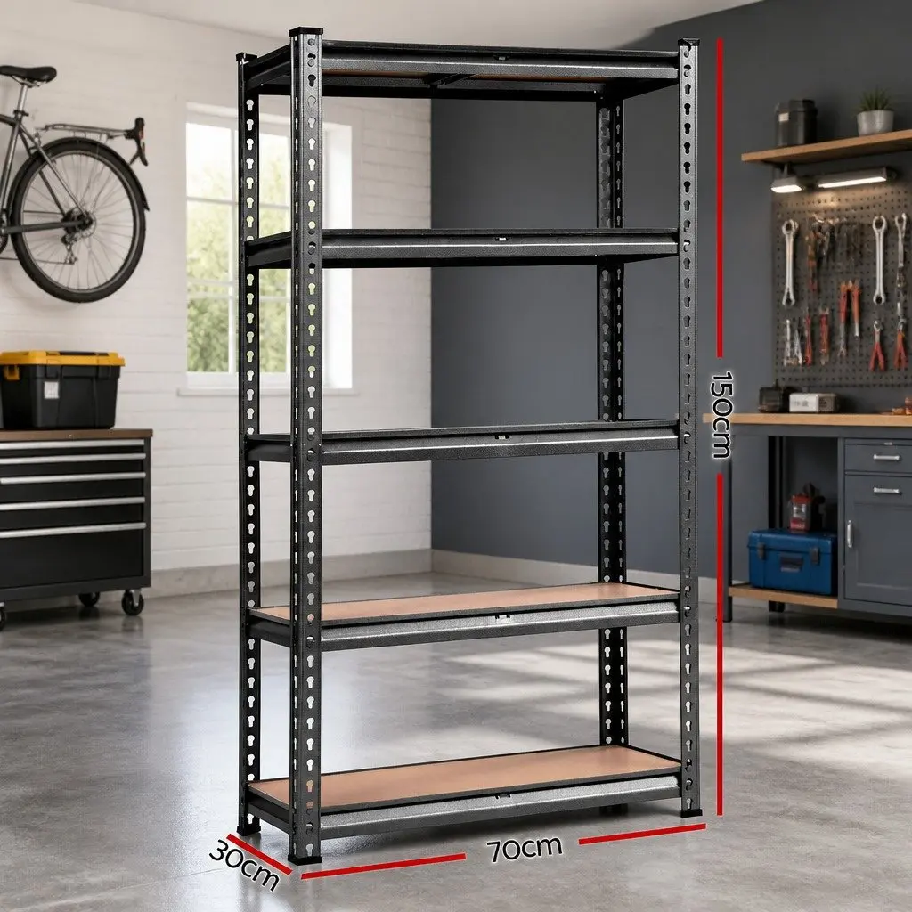 Storage Shelf Rack Heavy Duty Adjustable 3x1.5M Matte Black Wall Mounted Shelving