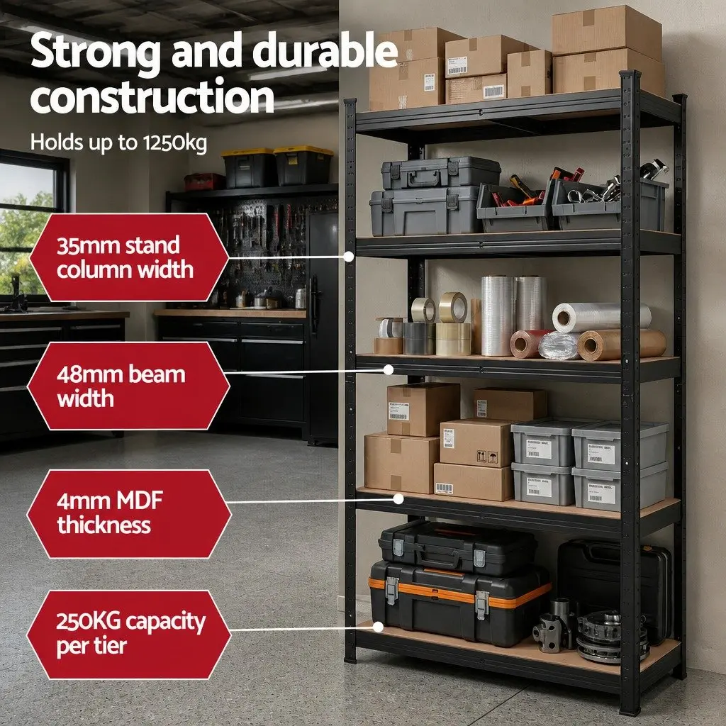 Garage Shelving Unit Heavy Duty 5 Tier Storage Rack 80 x 40 x 160cm Black