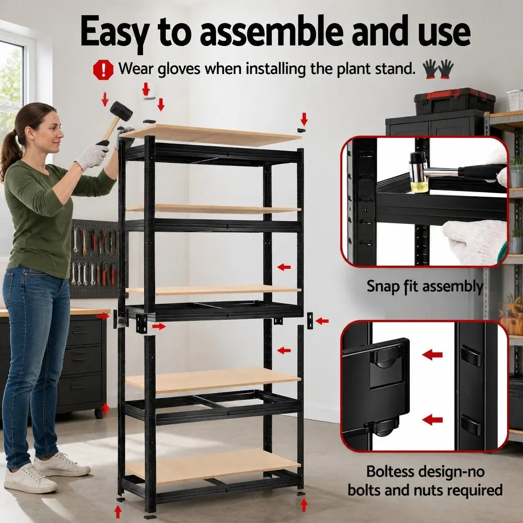 Garage Shelving Unit Heavy Duty 5 Tier Storage Rack 80 x 40 x 160cm Black