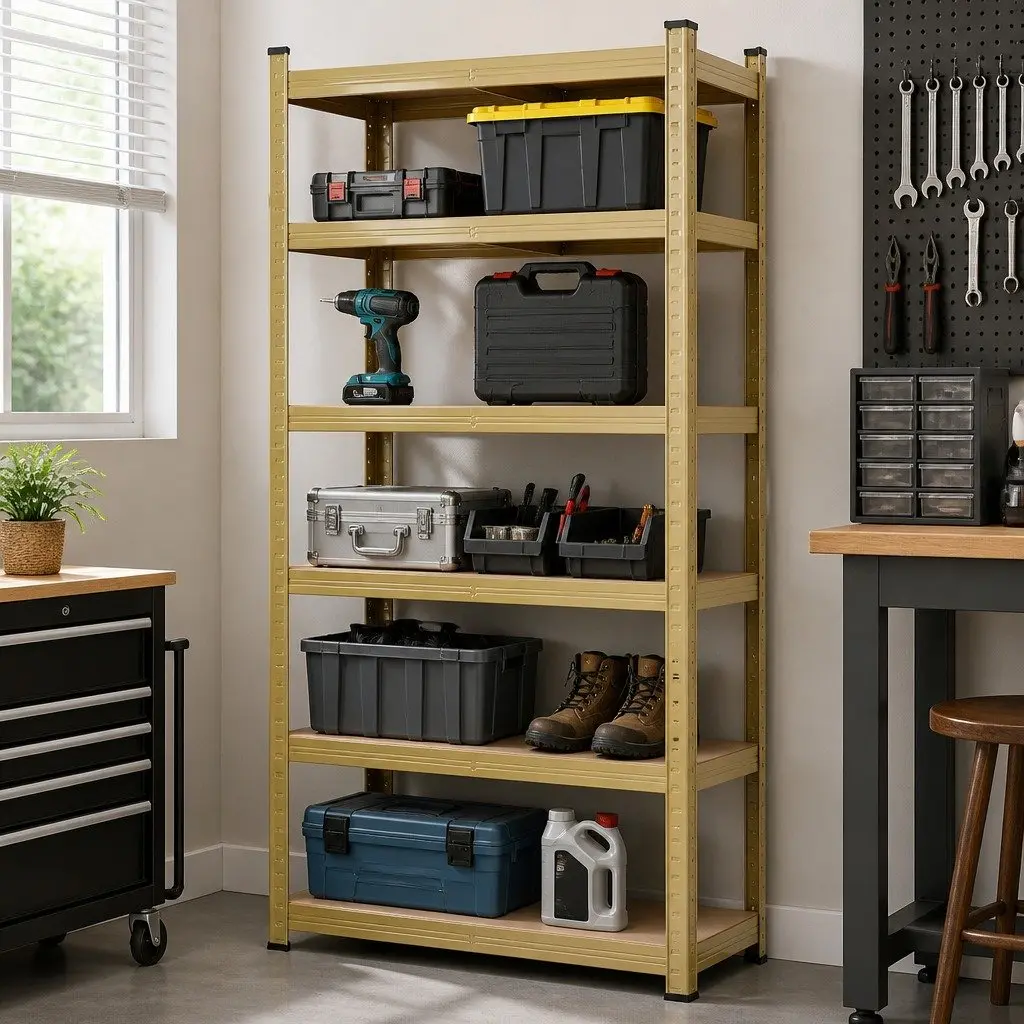 5-Tier Garage Storage Shelving Unit Heavy Duty Workshop Rack Yellow