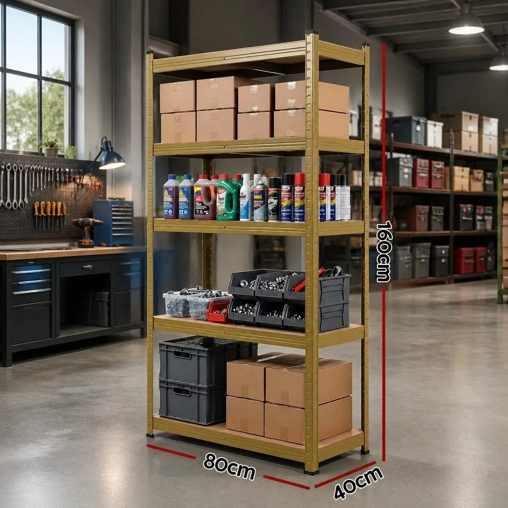 5-Tier Garage Storage Shelving Unit Heavy Duty Workshop Rack Yellow