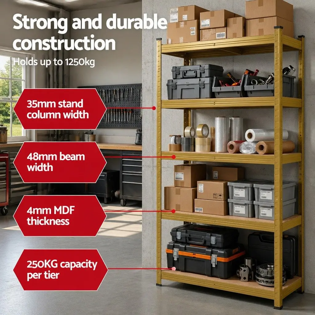 5-Tier Garage Storage Shelving Unit Heavy Duty Workshop Rack Yellow