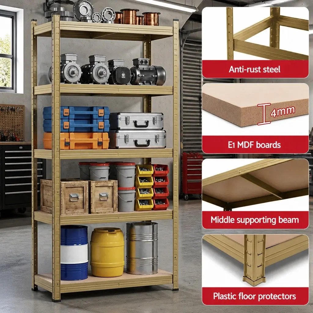 5-Tier Garage Storage Shelving Unit Heavy Duty Workshop Rack Yellow