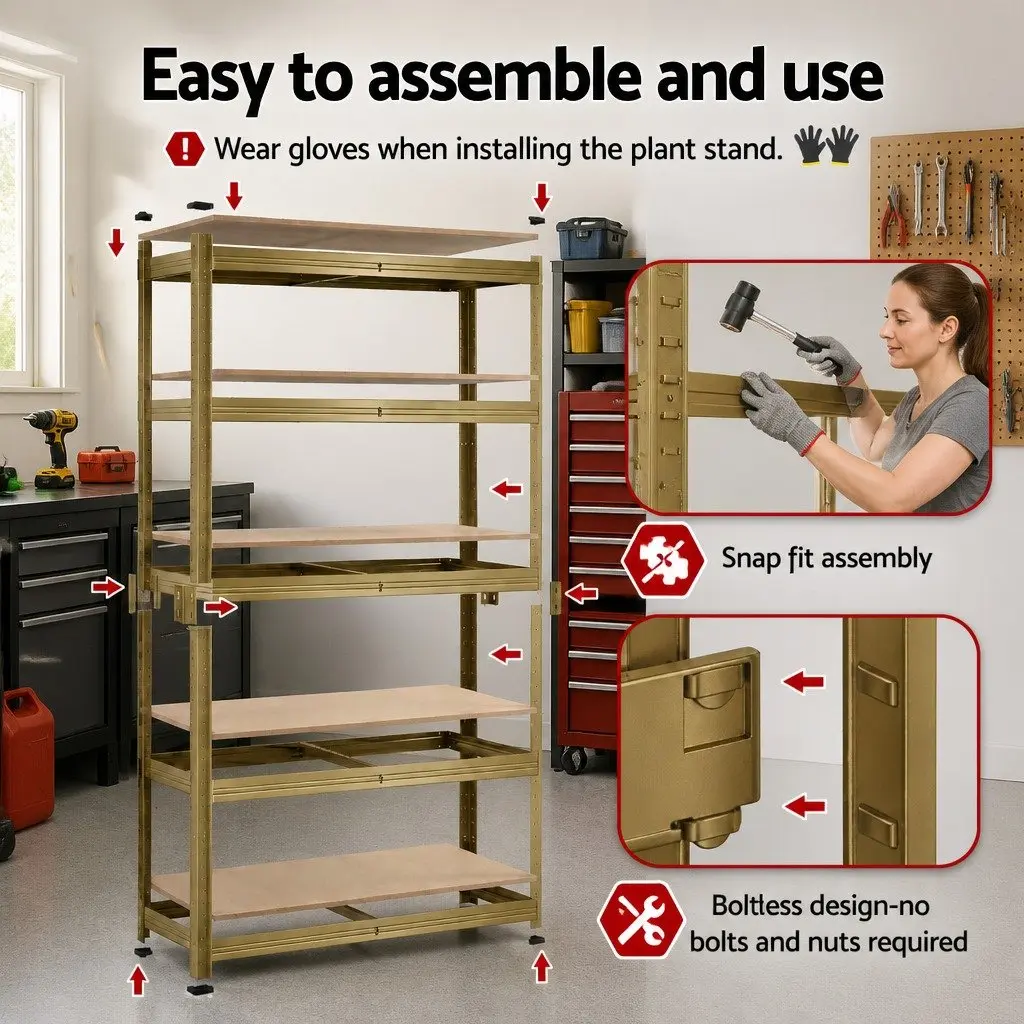 5-Tier Garage Storage Shelving Unit Heavy Duty Workshop Rack Yellow