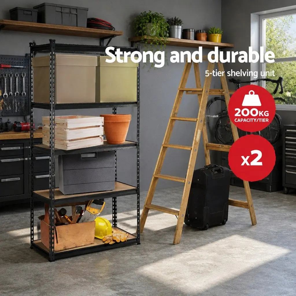 Heavy-Duty Garage Shelving Unit Industrial Storage Rack 2x1.8M 5-Tier Matte Charcoal