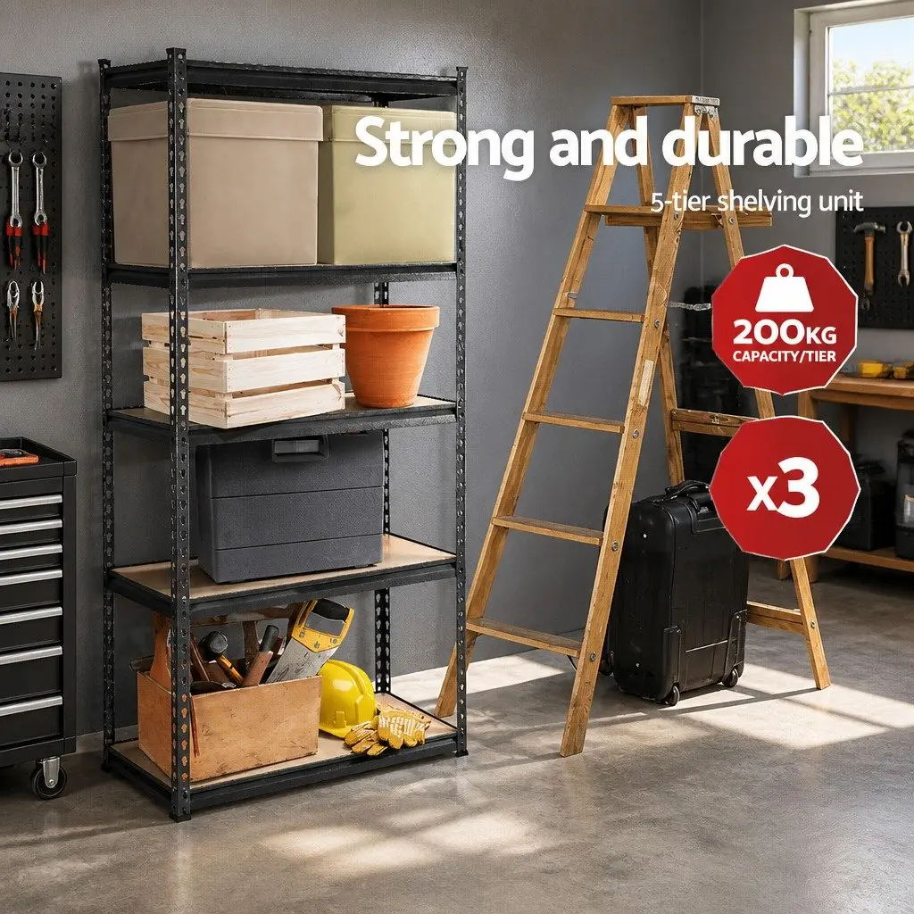 5-Tier Steel Shelving Rack Adjustable Garage Storage Unit 90 x 40 x 180cm Matte Charcoal