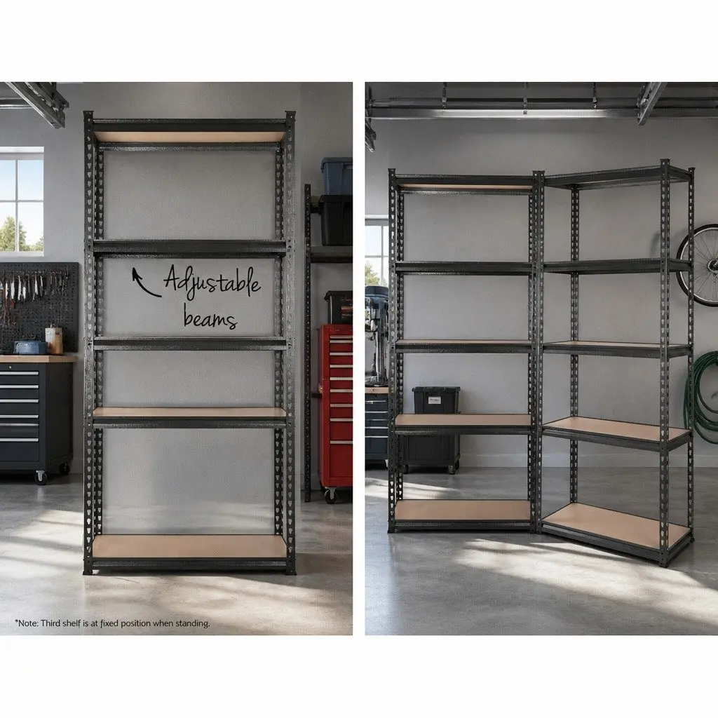 5-Tier Steel Shelving Rack Adjustable Garage Storage Unit 90 x 40 x 180cm Matte Charcoal