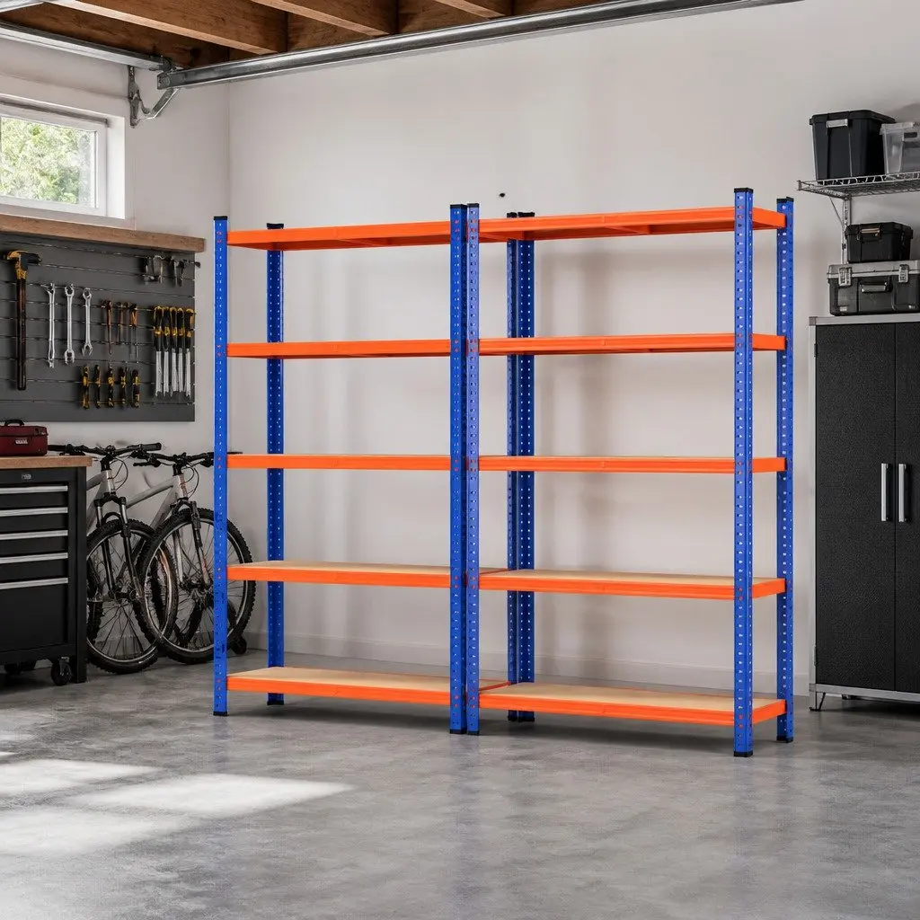 5-Tier Garage Storage Rack Heavy Duty Organiser 1.8M Powder Coated Steel Orange Blue
