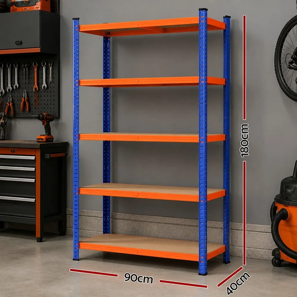 5-Tier Heavy-Duty Shelving Unit Garage Storage Rack 1.8M Orange Blue