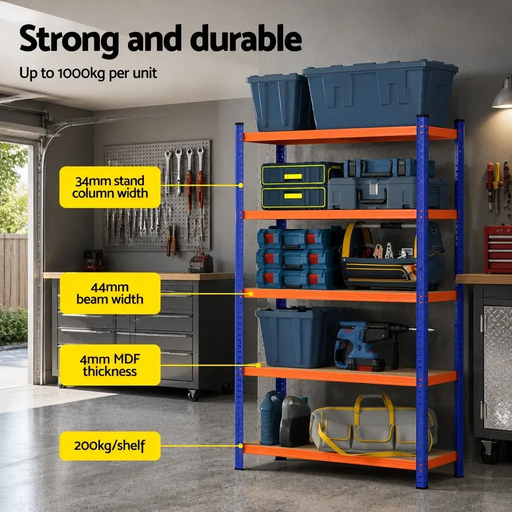 5-Tier Heavy-Duty Shelving Unit Garage Storage Rack 1.8M Orange Blue