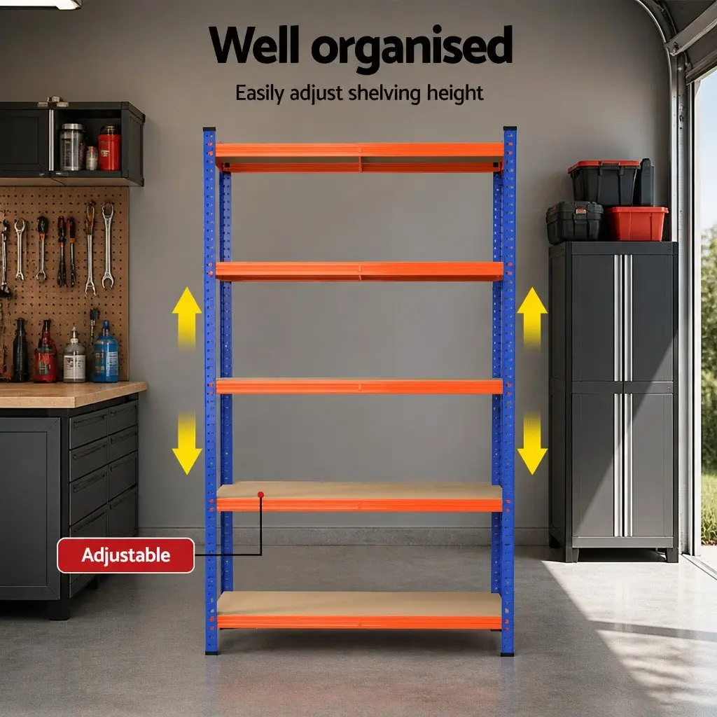 5-Tier Heavy-Duty Shelving Unit Garage Storage Rack 1.8M Orange Blue