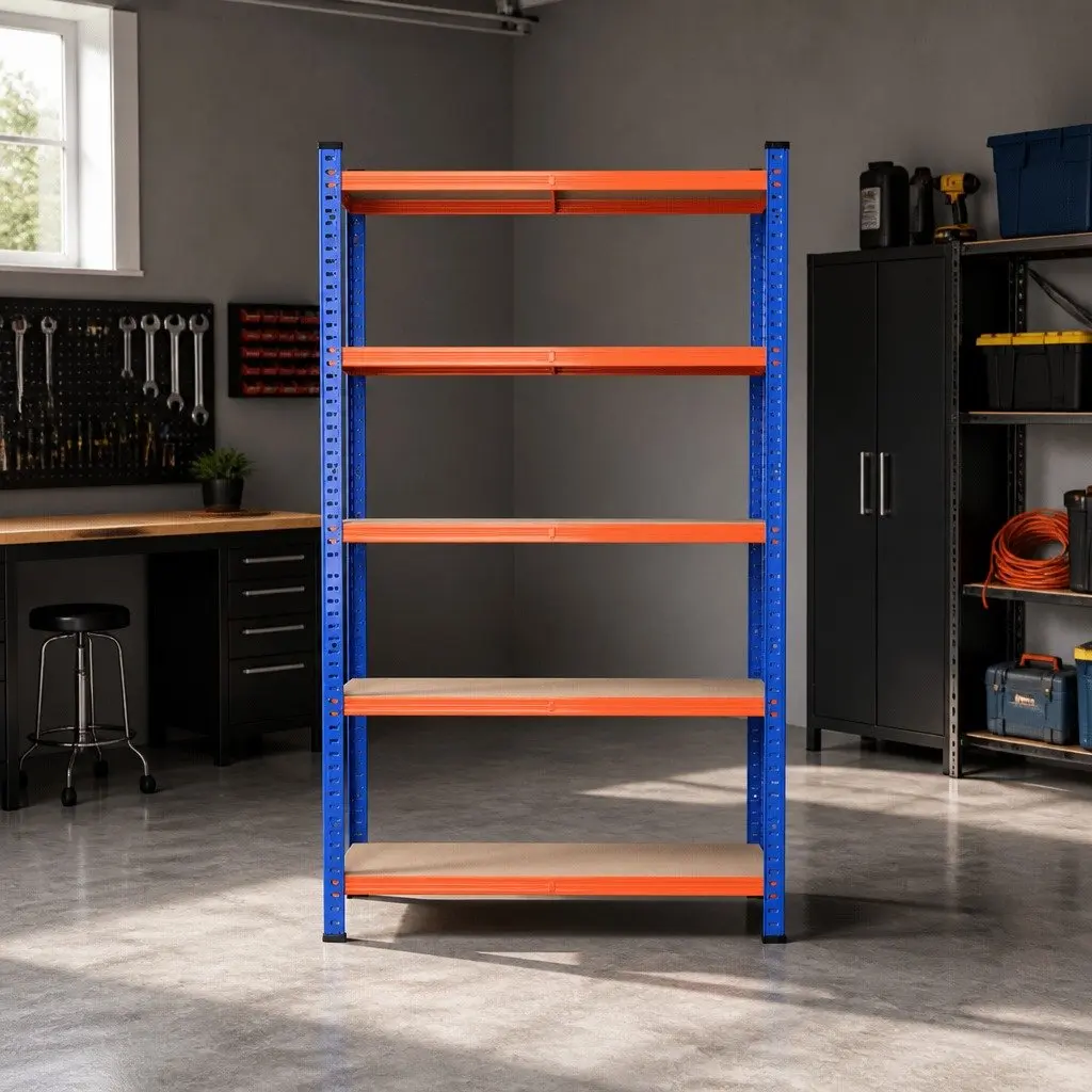 5-Tier Storage Rack Organiser 1.8M Heavy-Duty Steel Adjustable Shelving Unit Orange Blue