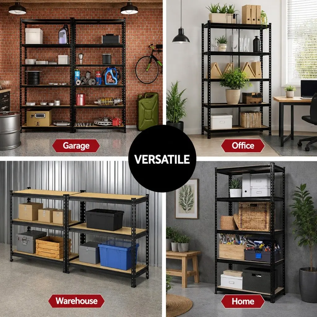 Garage Storage Shelving Rack Heavy-Duty Adjustable 5 Tier Steel Frame Matte Black