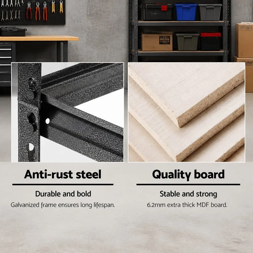 Garage Shelving Unit Storage Rack 1.8M Adjustable Steel Charcoal