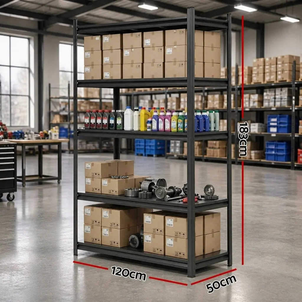 Heavy Duty Steel Shelving Unit 5 Tier 1.8M Black Garage Storage Rack