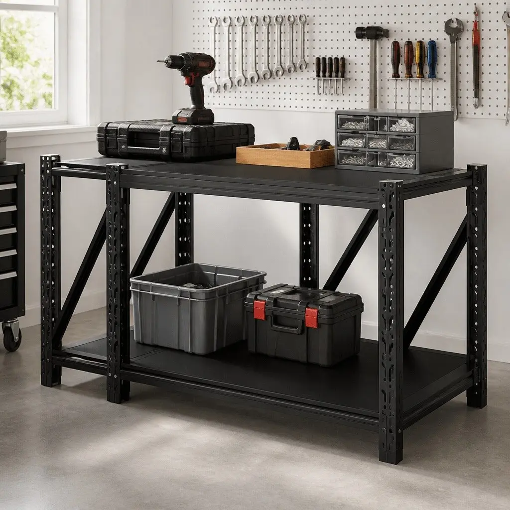 Garage Shelving Rack 2x 0.9M Workbench Warehouse Storage Shelf Unit Black