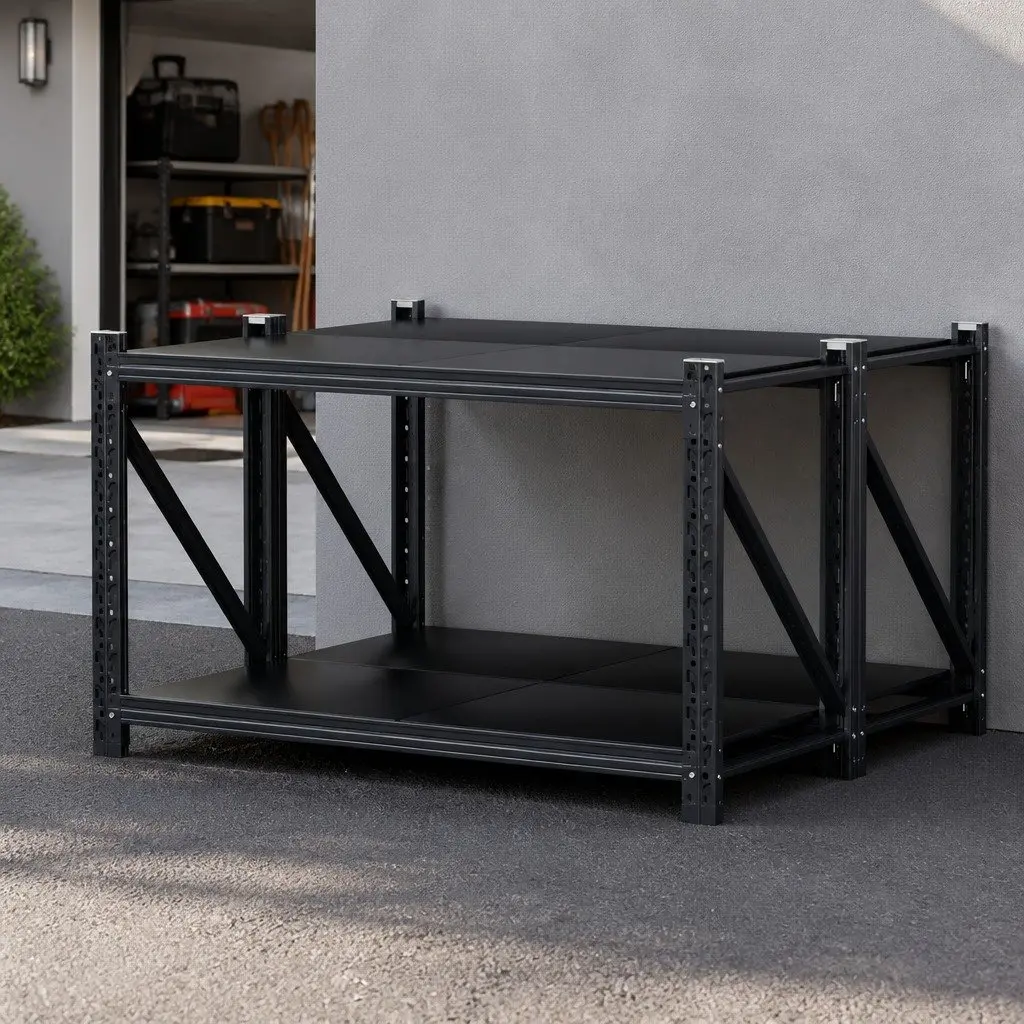 Garage Shelving Rack Heavy Duty Storage Shelf Unit 2 Tier 1.5m x 0.9m Black