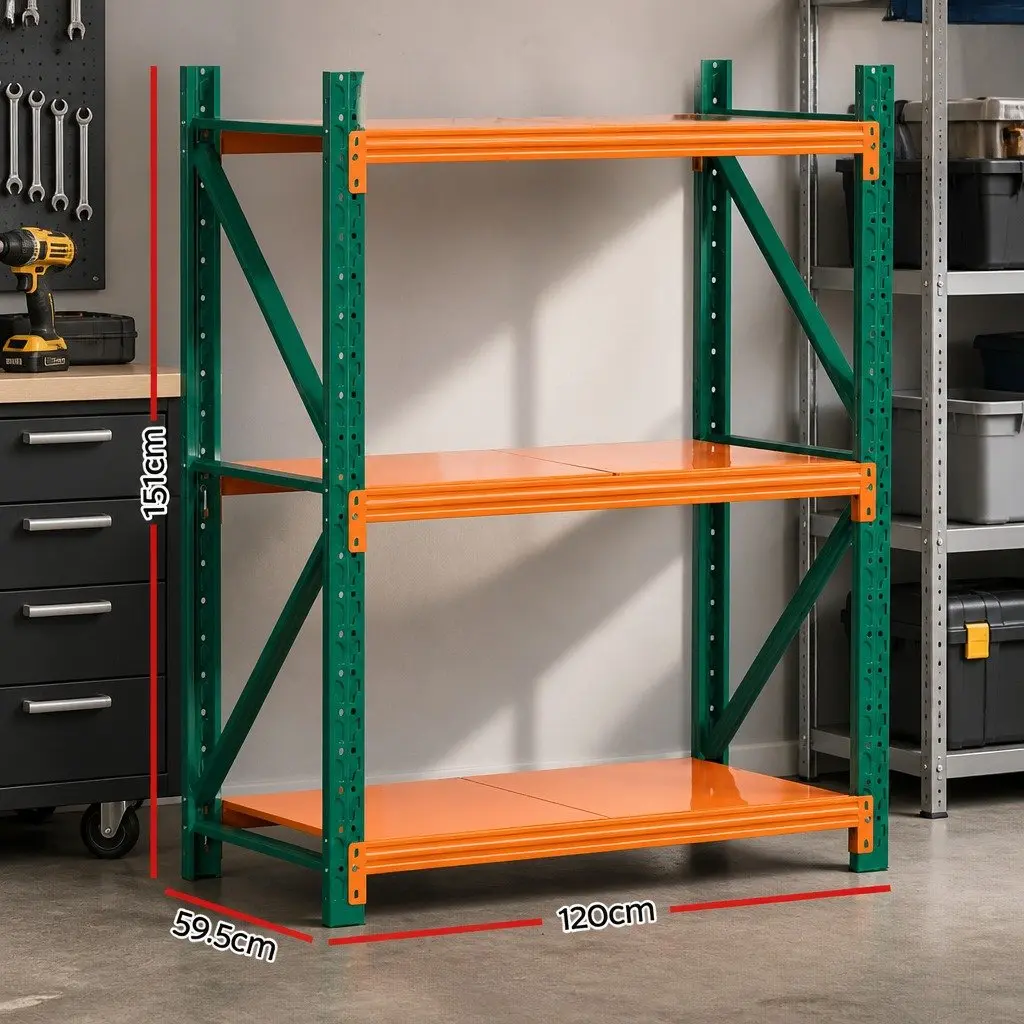 Heavy Duty Storage Rack Adjustable Metal Shelves 1.5M Green or Orange
