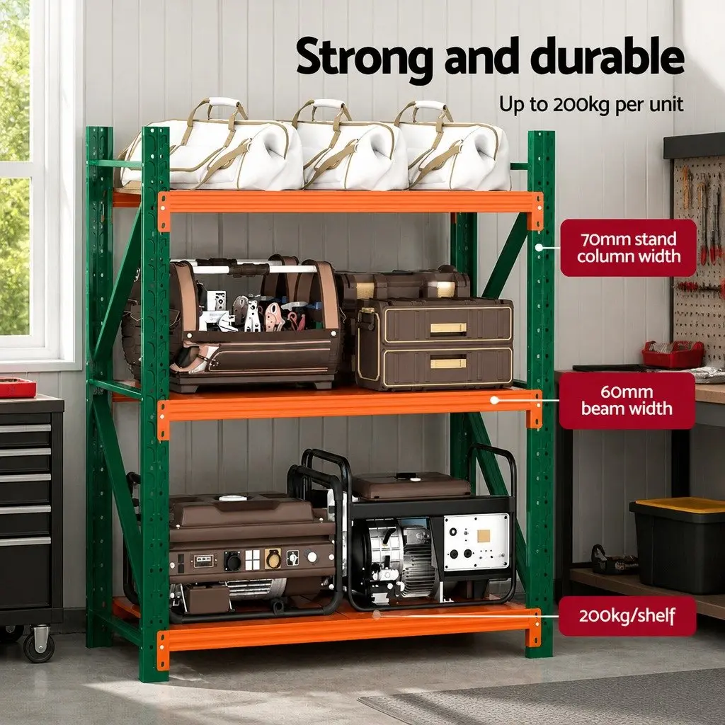 Heavy Duty Storage Rack Adjustable Metal Shelves 1.5M Green or Orange