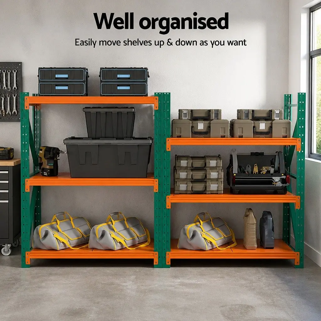 Heavy Duty Storage Rack Adjustable Metal Shelves 1.5M Green or Orange
