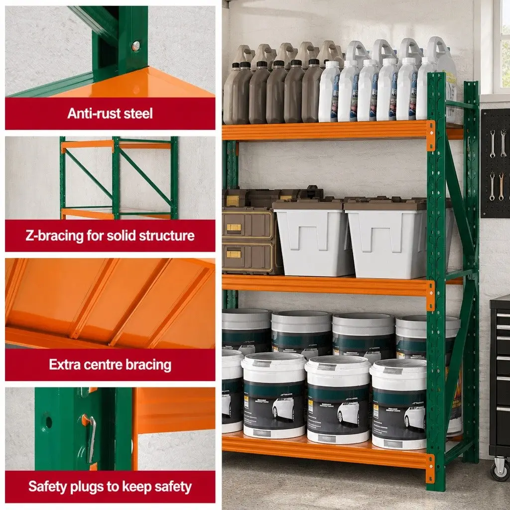 Heavy Duty Storage Rack Adjustable Metal Shelves 1.5M Green or Orange