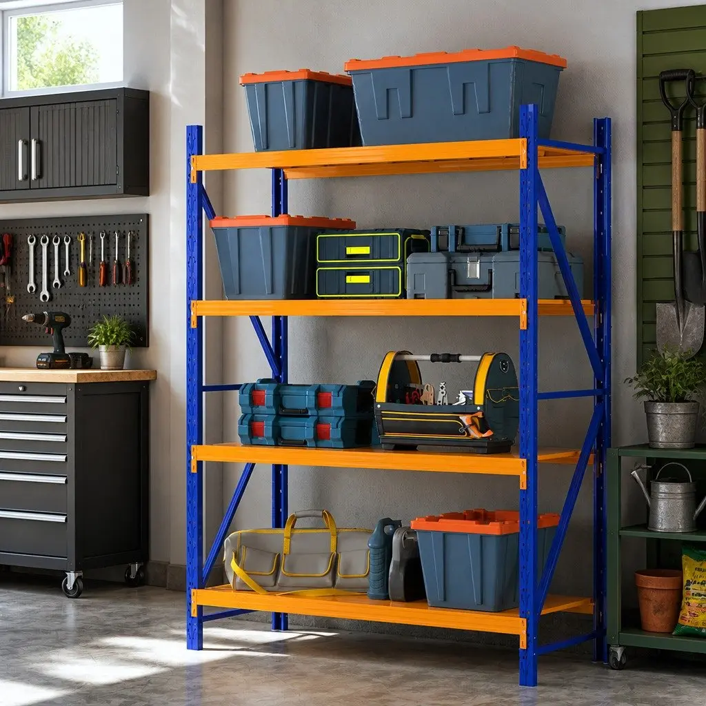 Warehouse Shelving Unit Adjustable Shelf 2m x 1.5m Steel Frame Orange Blue
