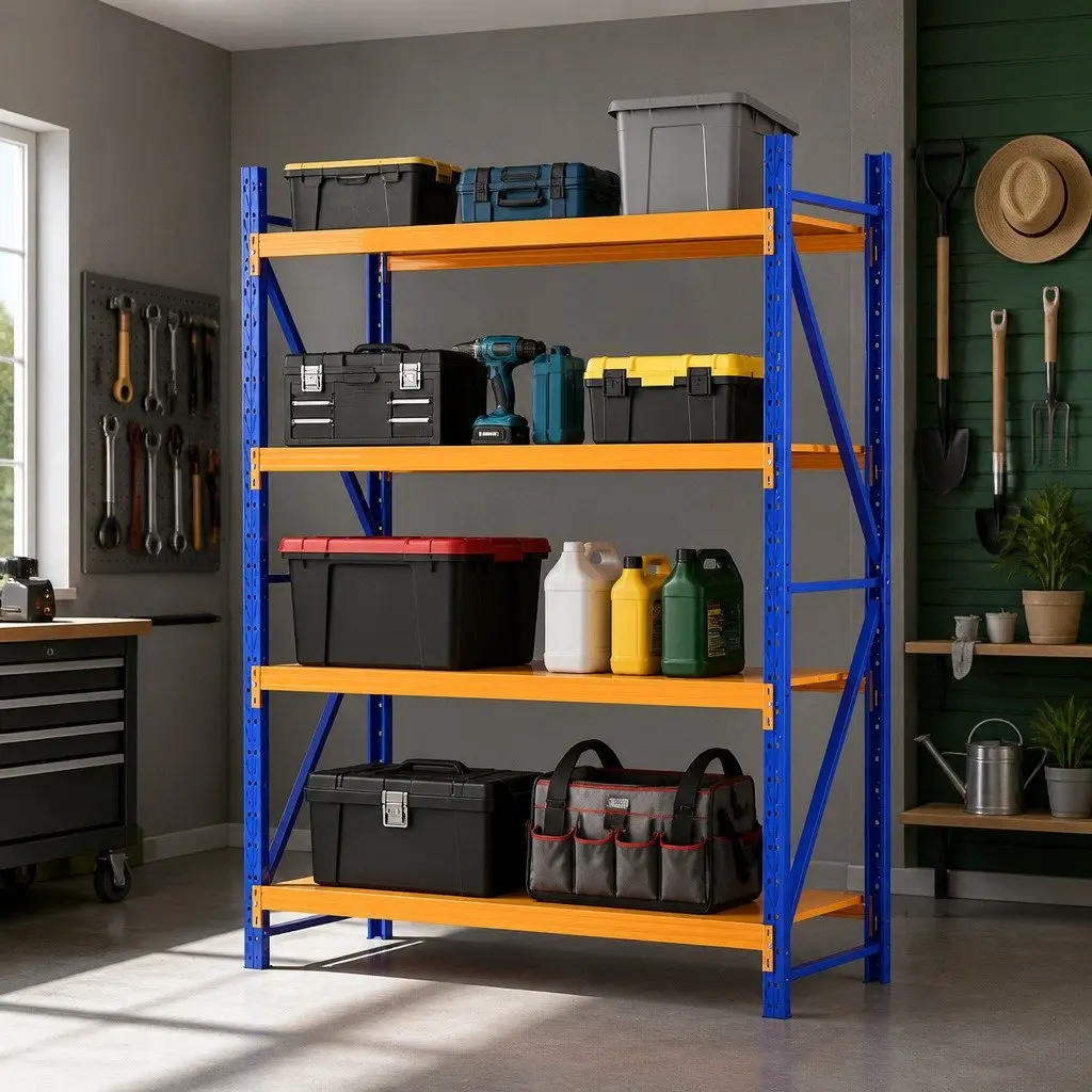 Warehouse Shelving Unit Adjustable Shelf 2m x 1.5m Steel Frame Orange Blue