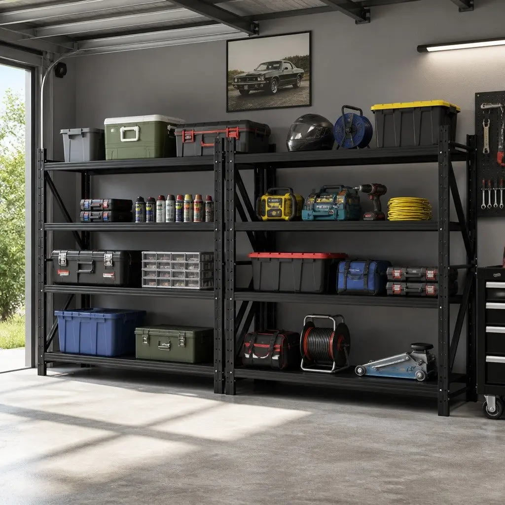 Heavy Duty Steel Storage Rack Industrial Shelving Unit Adjustable Height Black 4 Tier 200kg Capacity